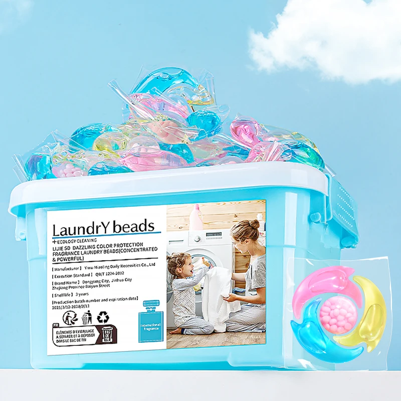 30/50 Stück 4-Kammer-konzentrierte Wäscheperlen, starke Reinigung, weiche Kleidung, langlebiger Duft, Wäsche-Reinigungskapseln Image