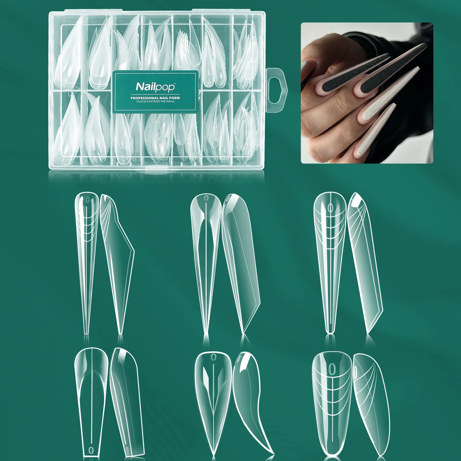 Nailpop Dual Form Formen Mehrere Formen verfügbar Vollständige Abdeckung Acryl Nagelverlängerung Formen Wiederverwendbare DIY Home Nail Art Salon Image
