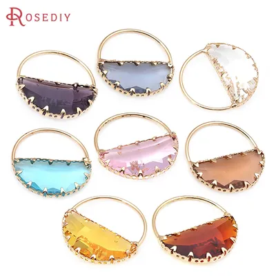 10PCS 18K Gold Color Brass Glass Semicircle Charms Pendants Necklace Earrings Diy Jewelry Accessories Rosediy official-website
