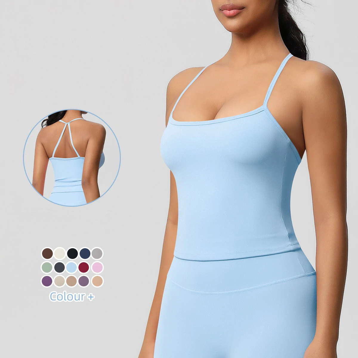 Longline Strappy Top Set Yoga Gym Set Nahtlose rückenfreie Sport-BH Tops Tank Top Hip Lift Leggings Gym Shorts Sets Sport-Set