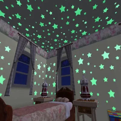 100 Stück leuchtende Wandaufkleber, die im Dunkeln leuchten, Sterne-Aufkleber für Kinder, Babyzimmer, bunte fluoreszierende Heim- und Raumdekorationsaufkleber Image
