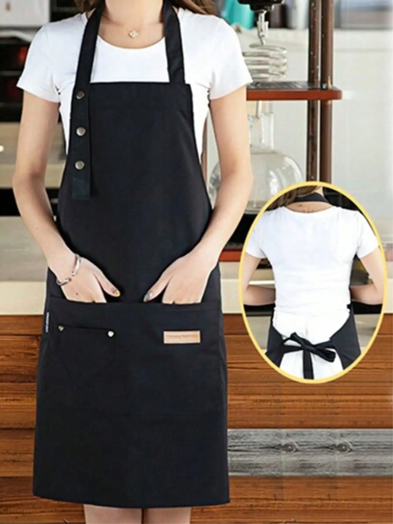Tablier de cuisine imperméable et résistant à l'huile, pour usage domestique, tabliers avec poches, tabliers de cuisine en polycoton résistant aux taches, tabliers de cuisine 1 pièce