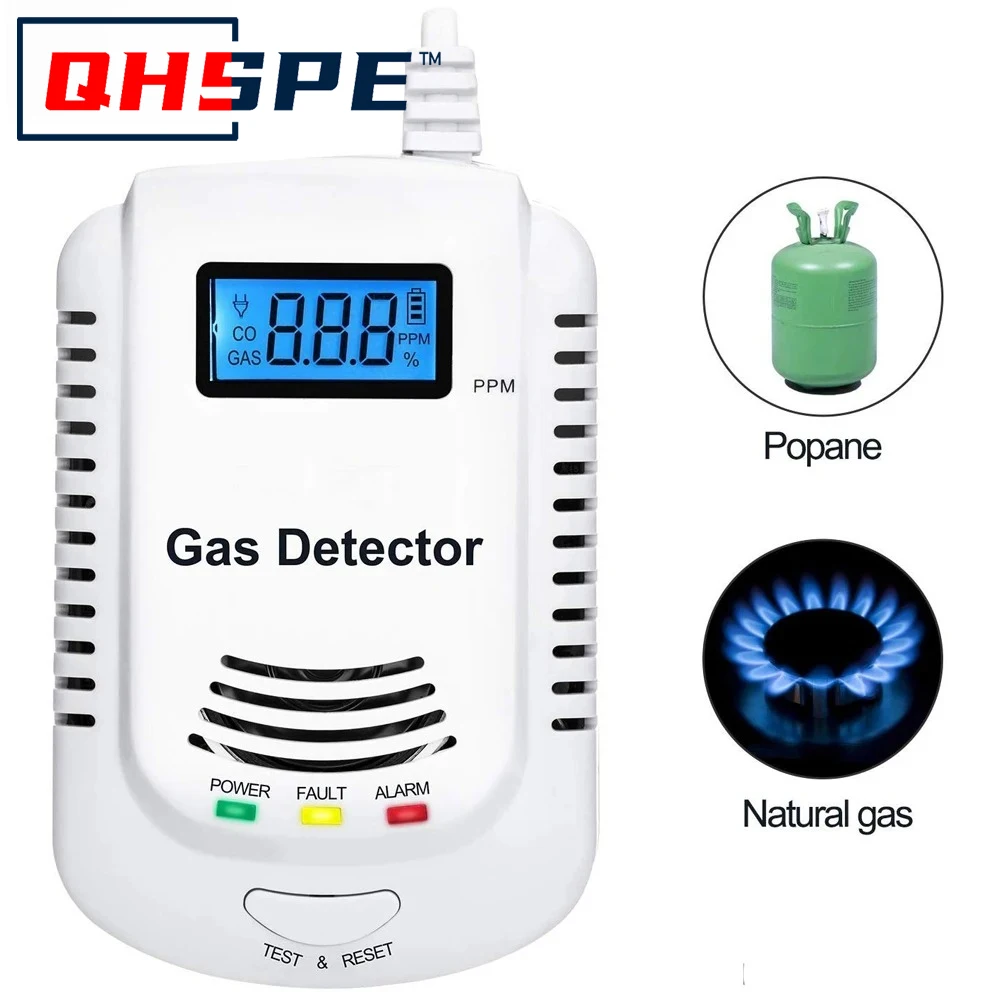 Gaslecksensor-Alarm für die Küche mit Sprachwarnung, unabhängiger EU-Stecker, LCD-Display, Detektor für brennbare Erdgas Image