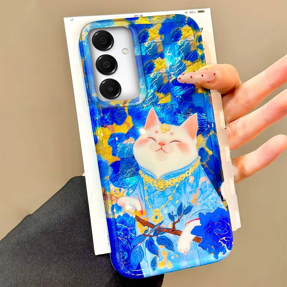 Lucky White Cat Vortex Textur Damen Handyhülle für Samsung Galaxy A16 A26 A36 A56 A25 A35 A55 A14 A34 A54 A15 A13 A32 A12 Cover Image