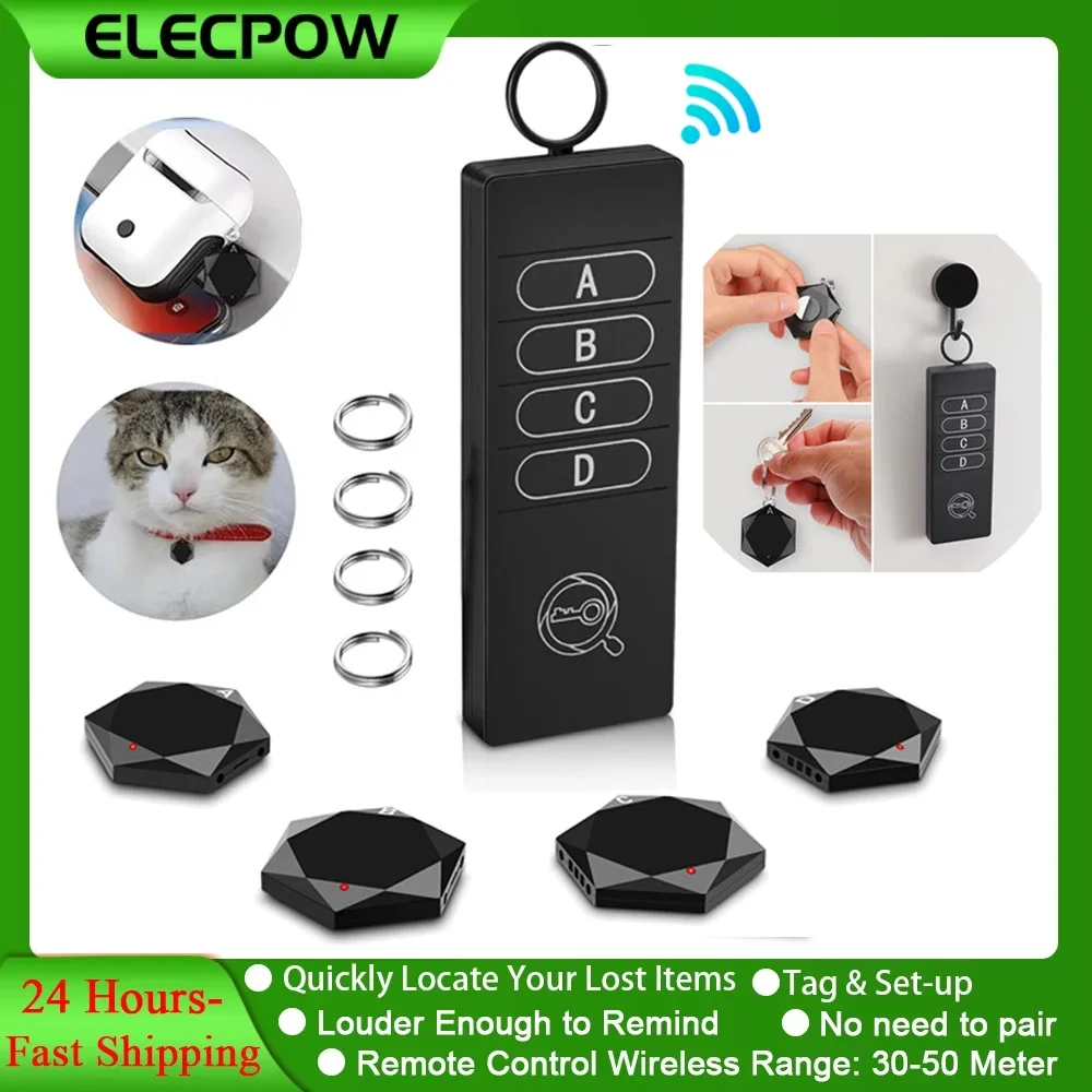 Elecpow Key Finder Locator Anti-Lost-Tracker, kabellose Fernbedienung, Artikel-Tracker mit 85 dB lautem Piepton, 4 Empfänger Image