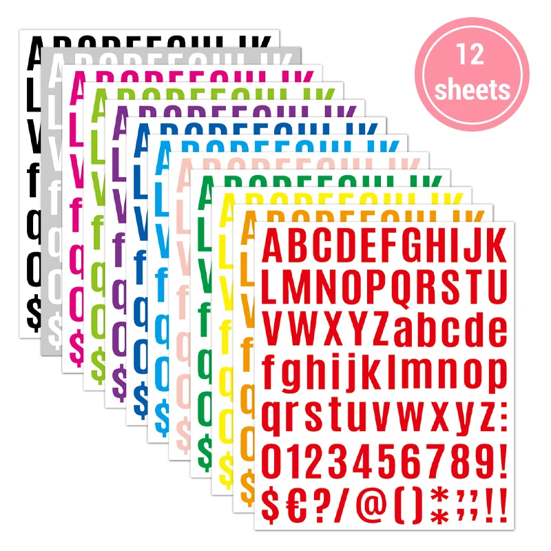 12 Blatt arabische Zahlenaufkleber, 2,5 cm, Zahlenaufkleber, 26 Alphabete, A-Z, Planeraufkleber, bunte kreative DIY-Buchstabenaufkleber Image