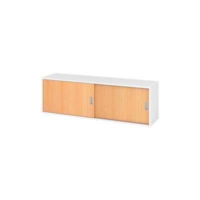 bümö Lowboard Schiebetürenschrank in Weiß/Buche - Büromöbel Sideboard aus Holz, 160 cm breit, Büroschrank nur 40 cm schmal, Büro Schrank mit Image