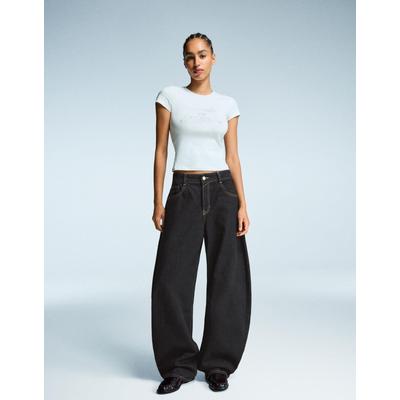 Bershka Wide-Leg Barrel Jeans Women 14 Black