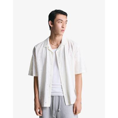 Bershka Short Sleeve Shirt With Floral Embroidery Men S Sand