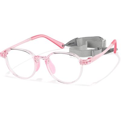 Zenni Girls Round Glasses w/ Strap Pink Plastic Full Rim Frame