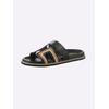 Pantolette HEINE, Damen, Gr. 41, orange (schwarz, orange), Leder, Rindsleder, Leder, modisch, Schuhe