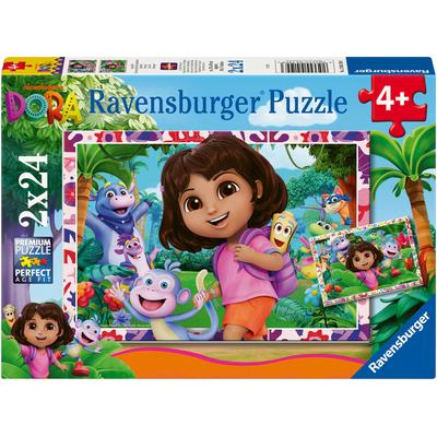 Puzzle RAVENSBURGER "2x24, Dora the Explorer", bunt, Puzzles, KinderB:26cm H:18cm, Motiv, Made in Europe, B:26cm H:18cm Image