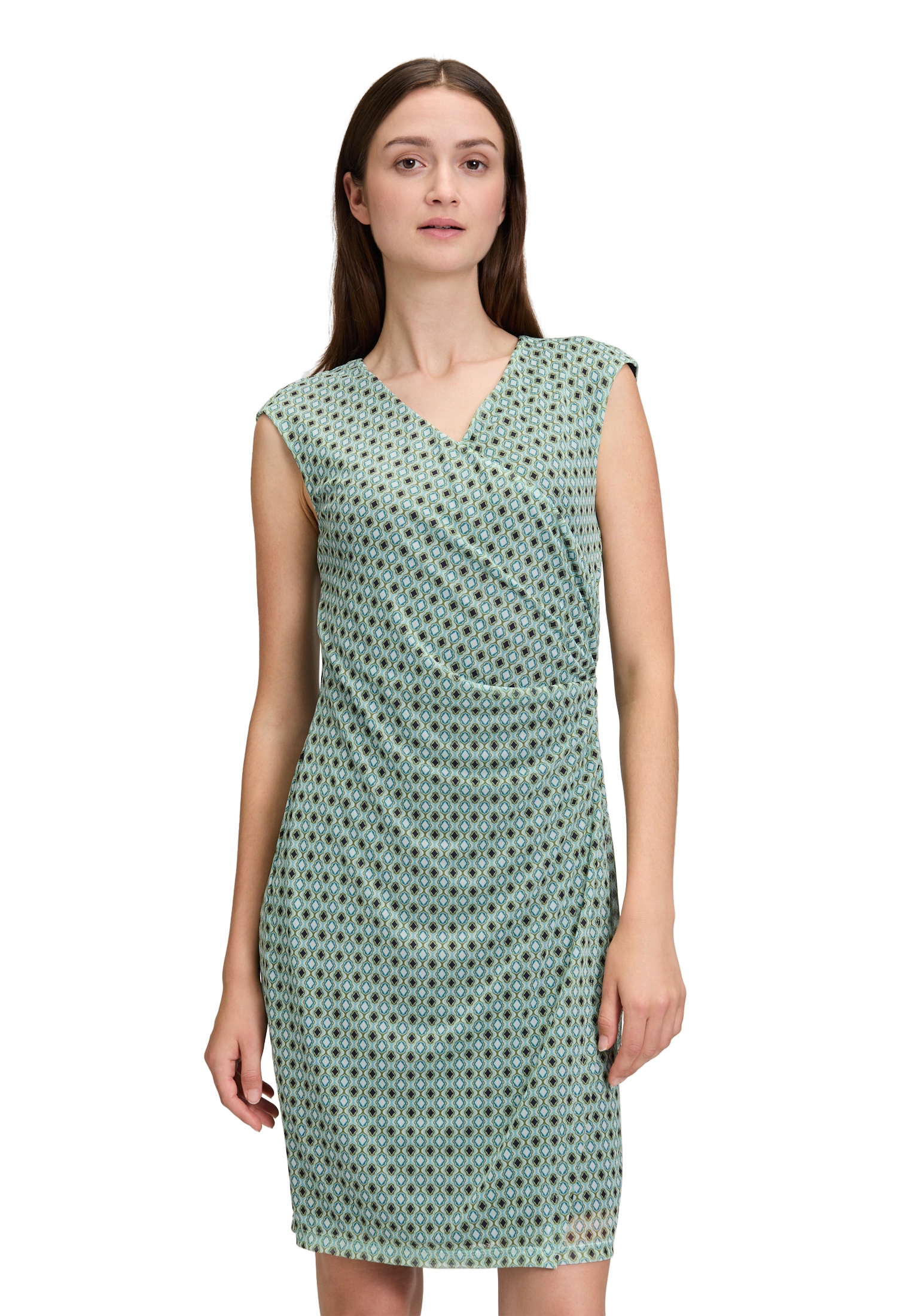 Druckkleid CARTOON "Damen Casual-Kleid ohne Arm", Damen, Gr. 46, Normalgrößen, bunt (grün, blau), Obermaterial: 95% Polyester, 05% Elasthan. Futter: 95% Viskose, 5% Elasthan., tailliert kurz, V-Ausschnitt, Kleider Image