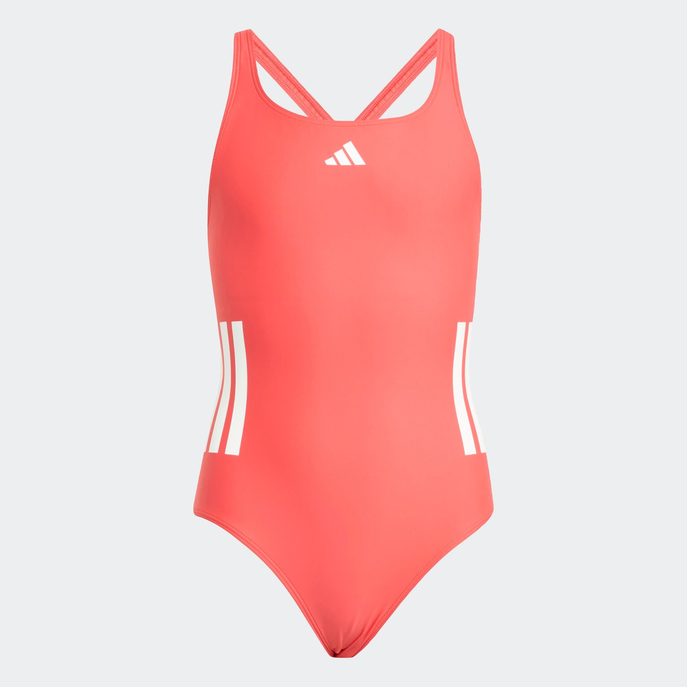 Badeanzug ADIDAS PERFORMANCE "3S BLD SWIMSUIT", Kinder, Gr. 140, N-Gr, weiß (semi lucid rot, weiß), Obermaterial: 78% Polyamid, 22% Elasthan, Badeanzüge Badeanzug