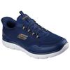 Slip-On Sneaker SKECHERS "SUMMITS", Herren, Gr. 44, blau (navy, gelb), Textil, casual, Schuhe, Freizeitschuh, Schnürschuh mit Memory Foam