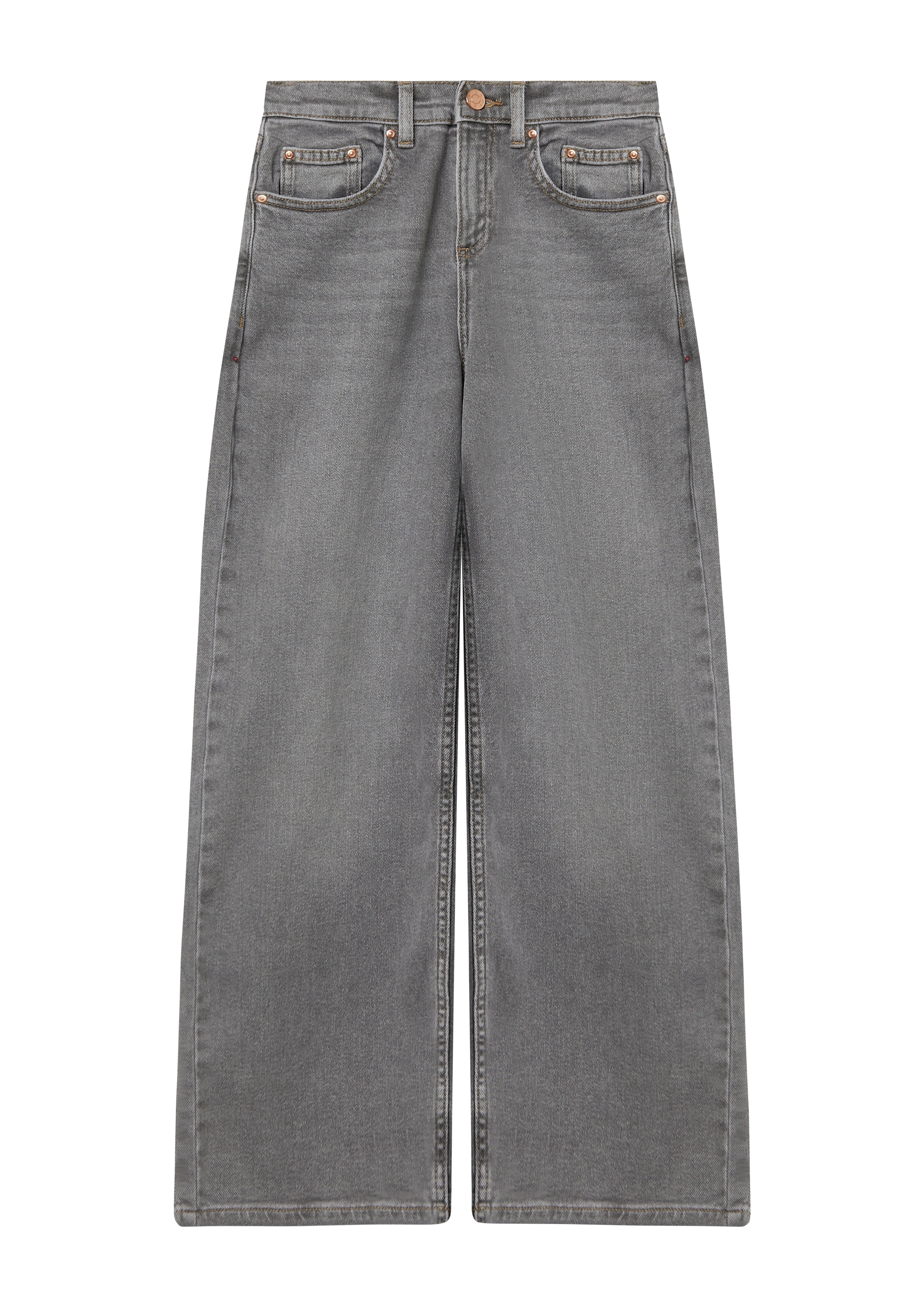 Weite Jeans S.OLIVER JUNIOR, Mädchen, Gr. 158, N-Gr, grau (mid grau), Denim/Jeans, Obermaterial: 98% Baumwolle, 2% Elasthan, unifarben, regular fit lang, Jeans, mit Weitenregulierung innen, für Kids