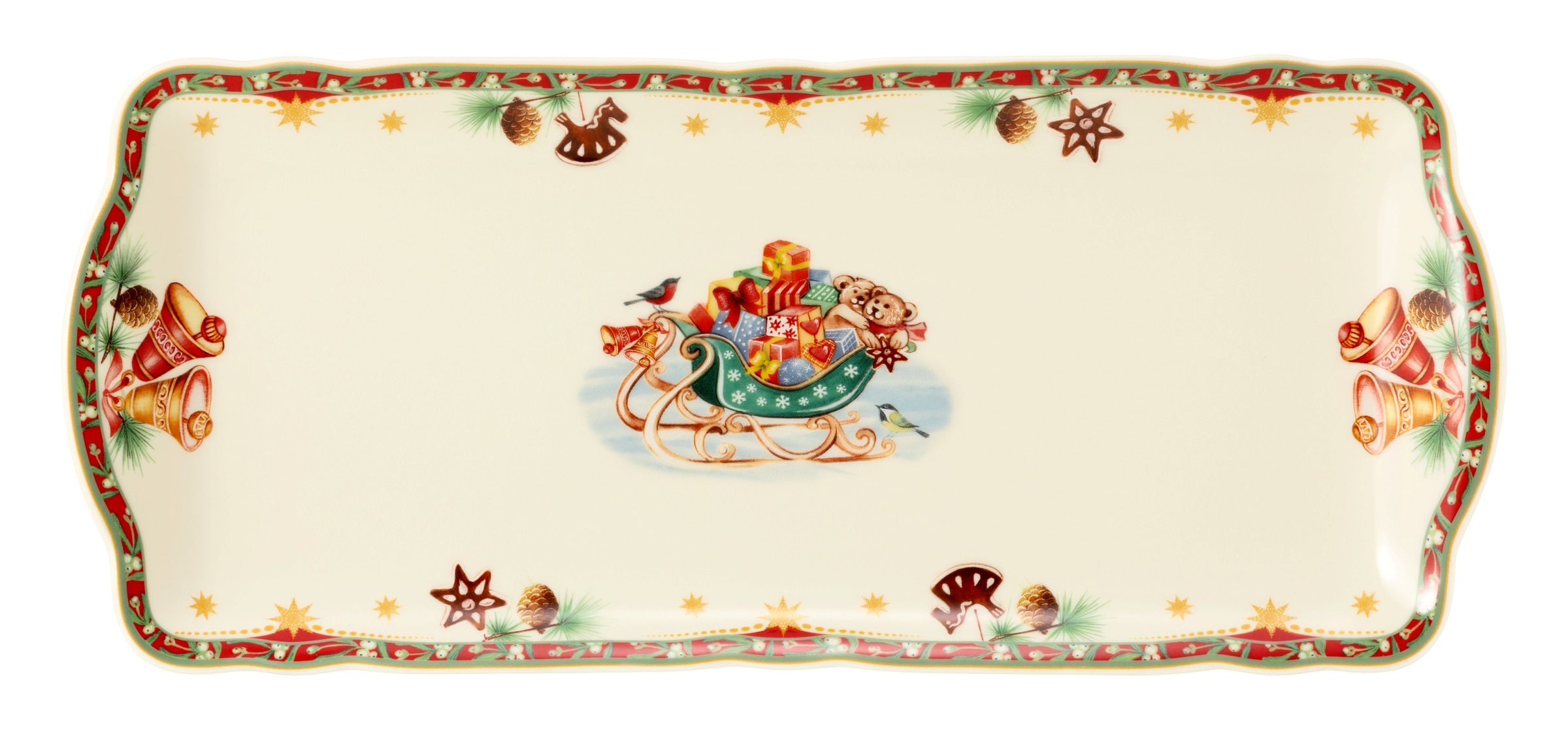 Kuchenplatte SELTMANN WEIDEN "Marieluise, mit Weihnachtsmotiv", bunt, B:14,9cm H:2,8cm L:34,6cm T:14,9cm, Porzellan, Servierplatten, Servierplatte eckig, 34,5 x 15 cm, Weihnachtsnostalgie Image