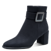 Stiefelette MARCO TOZZI, Damen, Gr. 42, blau (dunkelblau), Textil, unifarben, Veloursleder, elegant, Schuhe, Blockabsatz, Ankleboots mit modischer Zierschnalle