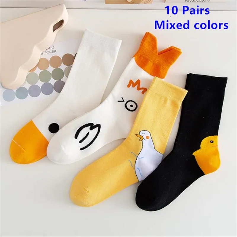 10 Paar Cartoon-Damensocken, modisch und vielseitig, niedliches Design, lustige Gans, atmungsaktiv, weich, bequem, Damen-Freizeitsocken Image