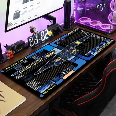 Large Starship Blueprint Pad Desk Pad Mouse Pad Gamer Computer Cabinet Star Trek Game Office Accessories Keyboard Anime Extended