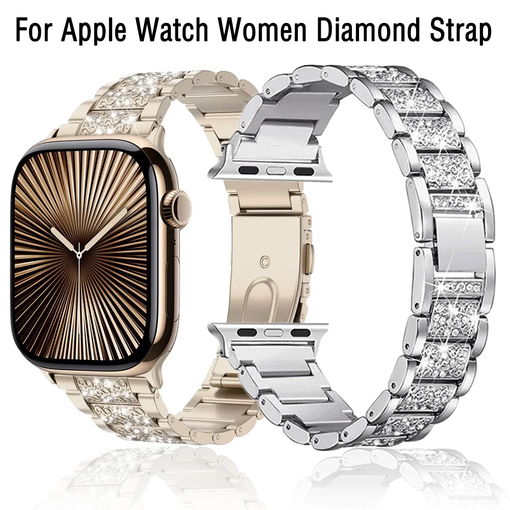 Damen-Diamantarmband für Apple Watch Band Ultra 2 49 mm 10 46 mm 42 mm Metallarmband iWatch 9 8 7 6 5 4 45 mm 41 mm 40 mm 44 mm Correa Image