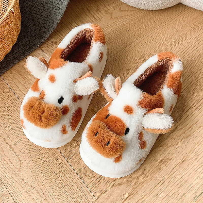 Flauschige Damen-Hausschuhe, Zuhause, Kuh-Cartoon-Designer, Winter-Frau-Schuhe, niedlich, für den Innenbereich, lässig, Plüsch, Plattform, Schuhe, Trend, große Größe