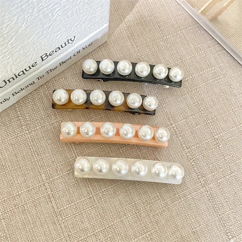 Elegante Acetat-Haarspange, Imitationsperle, französischer Stil, Haarspangen, Haarklammer, tägliche Kopfbedeckung, Damen-Haar-Accessoires Image