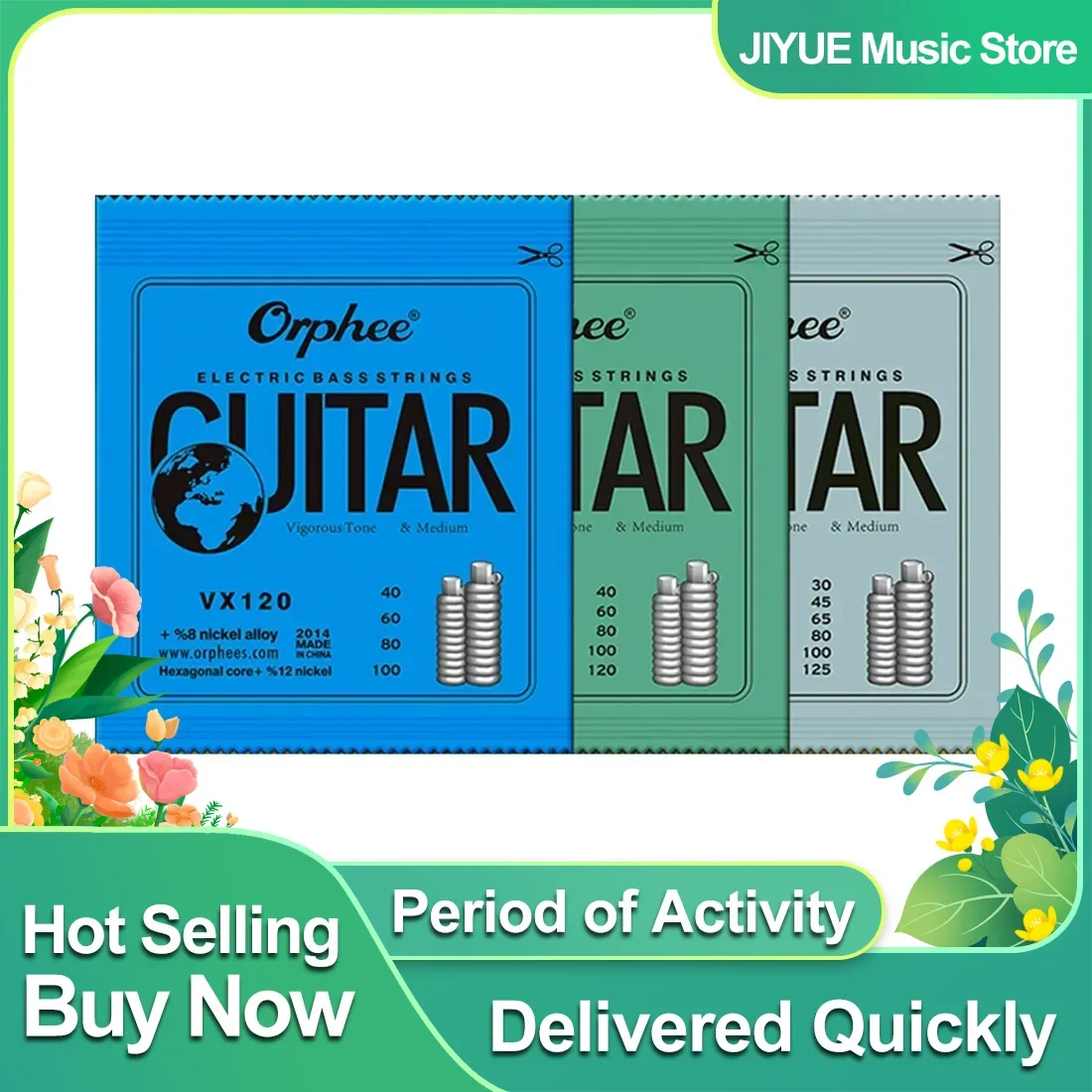 Orphee Bass-Saiten, mittlerer Kohlenstoffstahl, sechseckiger Kern, Legierung umsponnen, E-Bass-Übungen, Auftritte, Saiten-Zubehör Image