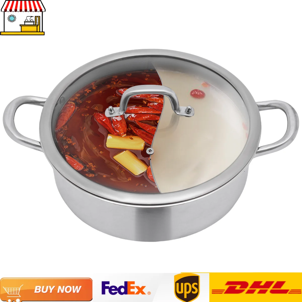 Hot Pot Kochtopf Edelstahl Doppelschmack Hot Pot mit Löffel 28/32 cm Image