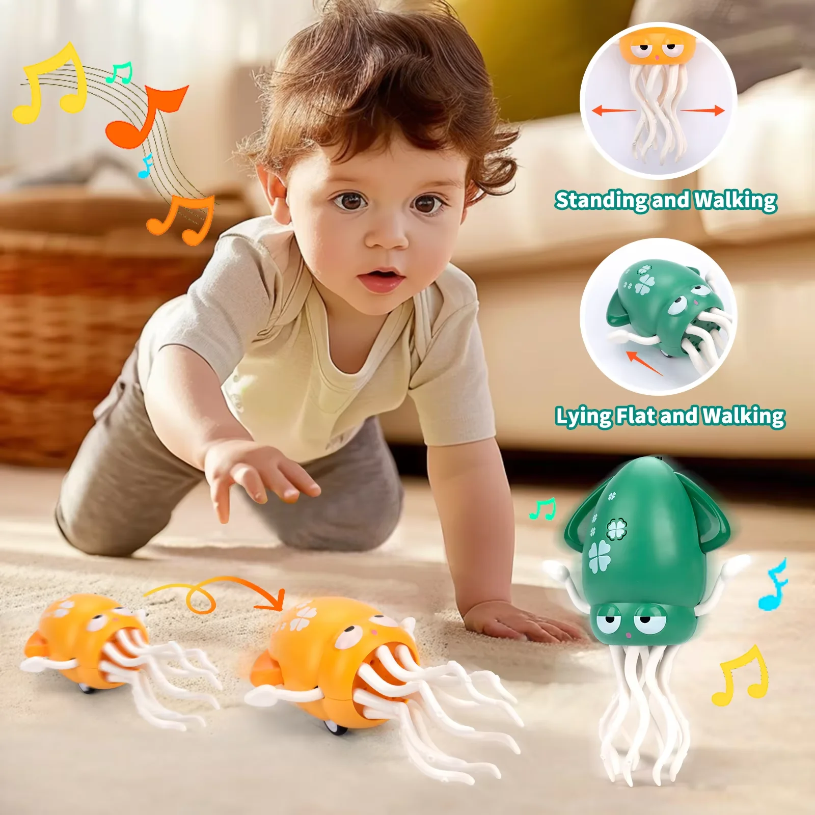 Babyspielzeug Gehen Tanzen Oktopus Spielzeug Cartoon Klettern Früherziehung Spielzeug mit Musiklichtern Spiele für Babys Kleinkinder Jungen Mädchen