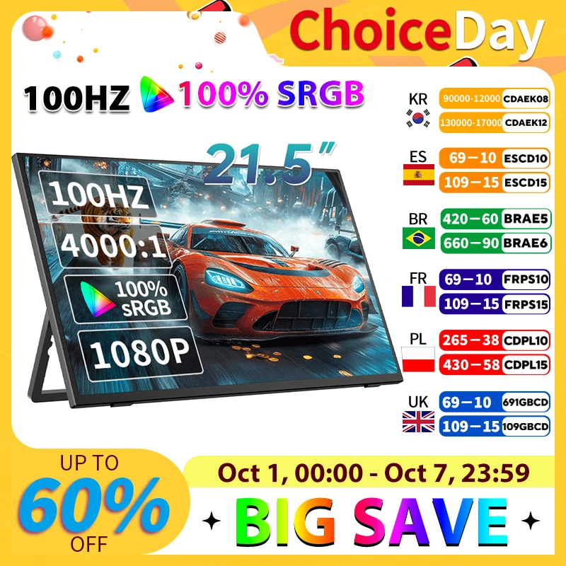 HGFRTEE moniteur Portable 21.5 pouces 100hz FHD moniteur de jeu Portable avec trou VESA USB C Mini HDMI deuxième écran pour les entreprises