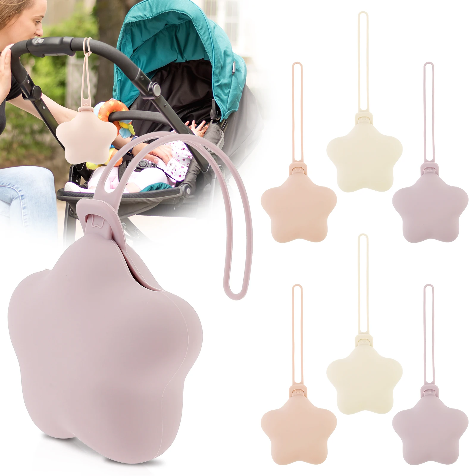 3/6Pcs Stern Schnuller Lagerung Tasche Silikon Staubdicht Schnuller Halter Fall Tragbare Baby Schnuller Kette Tasche Baby Zubehör Image