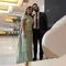 Sharon Said Arabic Sage Green Luxury Dubai Evening Dress with Cape Champagne Long Women Wedding Party Gowns SS238B Customized