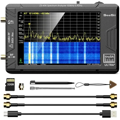 SeeSii TinySA Ultra+ ZS406 Spectrum Analyzer 4 Inch 100kHz to 5.4GHz Handheld Tiny Frequency Analyzer Signal Generator 32Gb Card