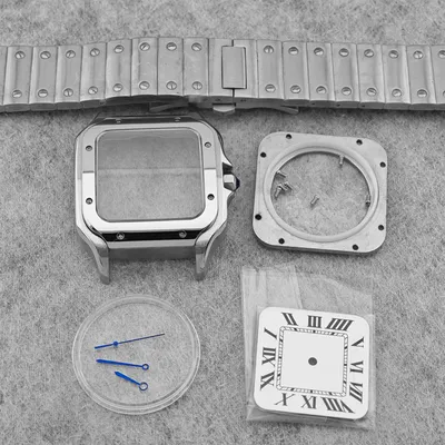 NH35 38mm Square Watch Case 316L Stainless steel Watch Accessories Santos Modification Parts for NH35 4R35 NH36 4R36 Movements 1