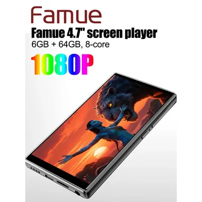 Famue 4.7-inch Android 13 MP3 Player - 1080P Video, 6GB+64GB, Google Play, Pre-installed Spotify/YouTube/Instagram