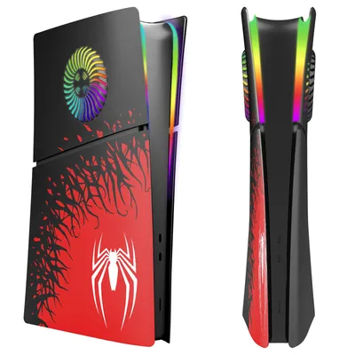 Faceplate Spider with Cooling Vents & RGB Light for PS5 Slim Replacement Face Plate Side Plates Shell Cover for PS5 Slim Digital