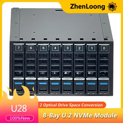 ZhenLoong 8 Bay 2.5-inch NVMe U.2 Hard SSD Hot Swappable Module Cage Gen4 32Gb Backplane SFF8654 installation Space of 2 DVD-ROM