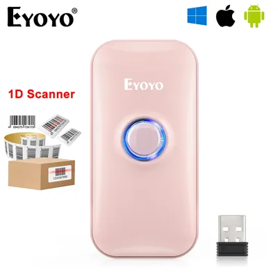 Eyoyo 1D Bluetooth Barcode Scanner Mini Pink For Women, Library Warehouse Portable Barcodes Scanning Support Windows iOS Android