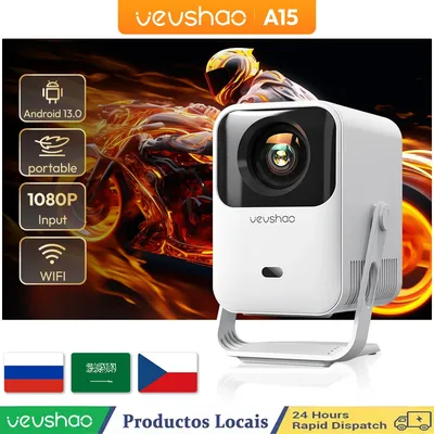 Vevshao A15 Smart Projector Portable Android 13 Projector Dual WiFi Auto Keystone Focus Pocket Beamer Home Meeting Video Cinema
