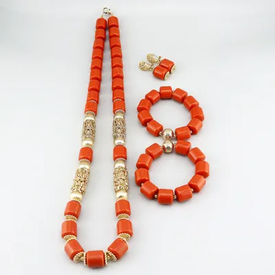 Latest Resin Jewelry Sets Nigerian Orange Necklace Sets of Beads African Bridal Jewelry Sets Z0980,0.3