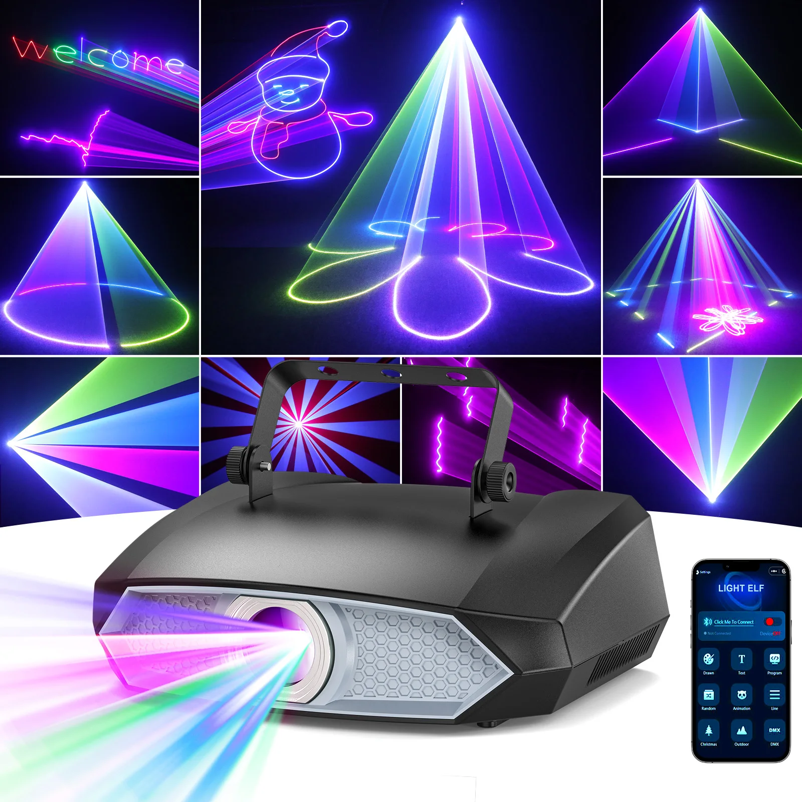 Fieryzeal 3D Animation Laser Projector DMX APP Control Animation DJ Laser Light RGB Stage Lighting for DJ Disco Club Party Light