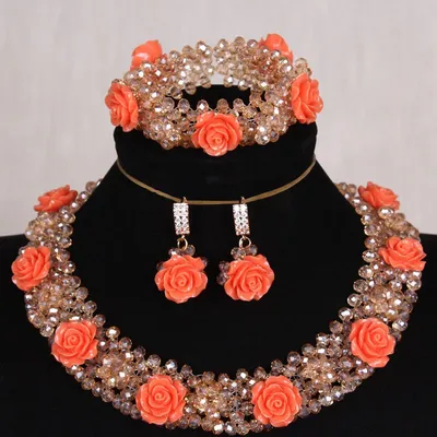 Dudo Champagne African Nigerian Coral Beads Necklace Jewelry Set