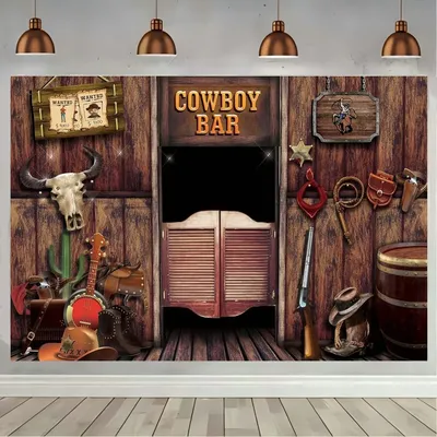 Western Cowboy Backdrop Banner Wild West Rustic Wooden Barn House Photography Background for Western Party Decoration Backdrop
