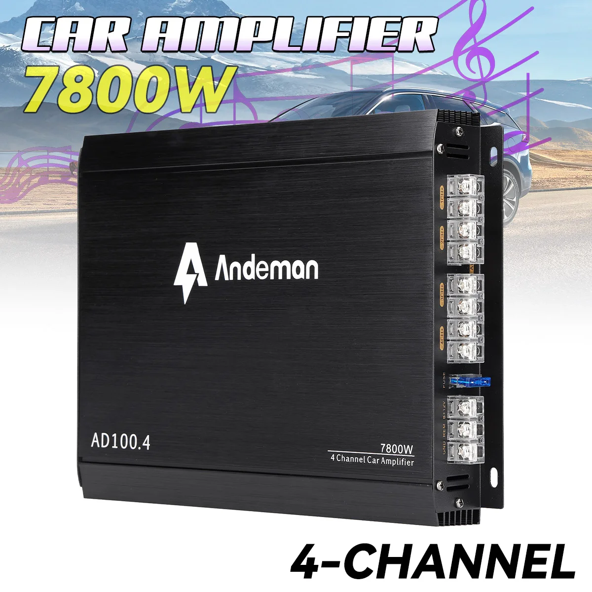 Andeman 4-Channel Car Amplifier 7800W Peak Power A/B Class 200W RMS 12V-13.8V High Performance Audio Amplifier