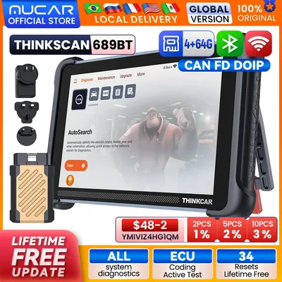 THINKCAR THINKSCAN 689BT All System Car Diagnostic Tool ActiveTest ECU Coding OBD2 Scanner 34 Services CAN FD DoIP Scan Tool