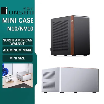 JONSBO NV10 N10 ITX Mini Desktop Case (3.3mm Aluminum Alloy Shell/North American Black Walnut/ITX Version/PCIE4.0 Adapter Cable)