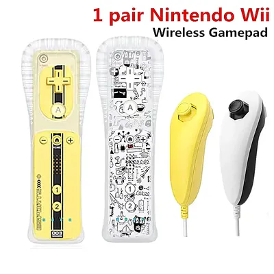 1 pair with Nunchuck Controller Set Motion Plus Remote Controller Wii Remote Controller Gamepad for Nintendo Wii Games Control
