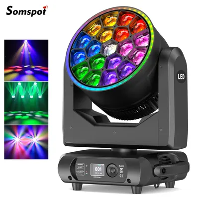 Somspot 19x15W RGBW LED Moving Head Light Beam Linear Dimming Stage Effect Lights Focusing Lighting for DJ Disco Concert Theater