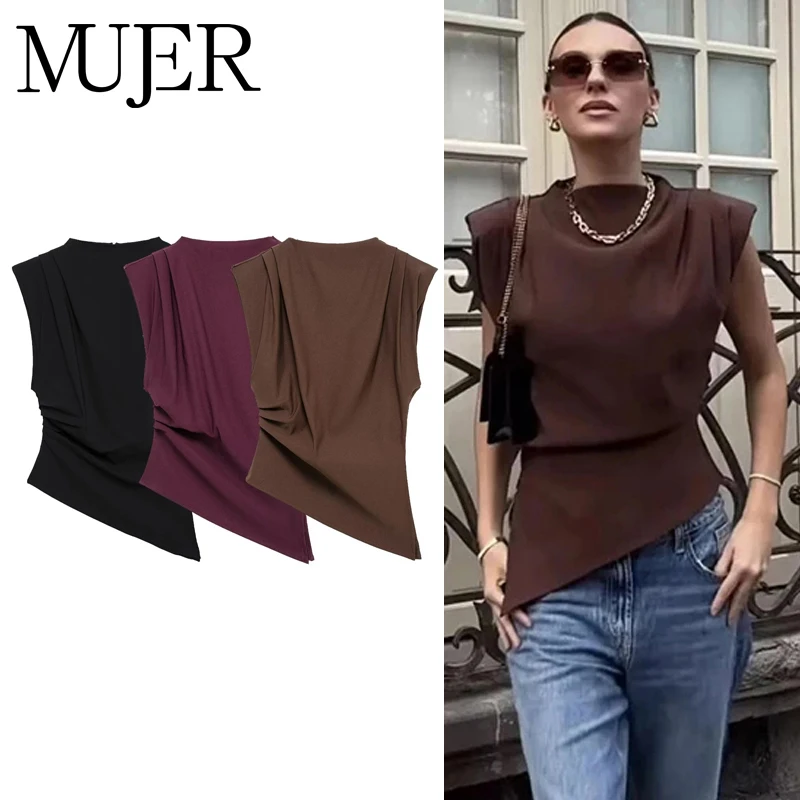 MUJER Asymmetric Tank Top Female Ruched Sleeveless Tops for Women High Neck Strapless Top Women Fashion Aesthetic Tops Woman